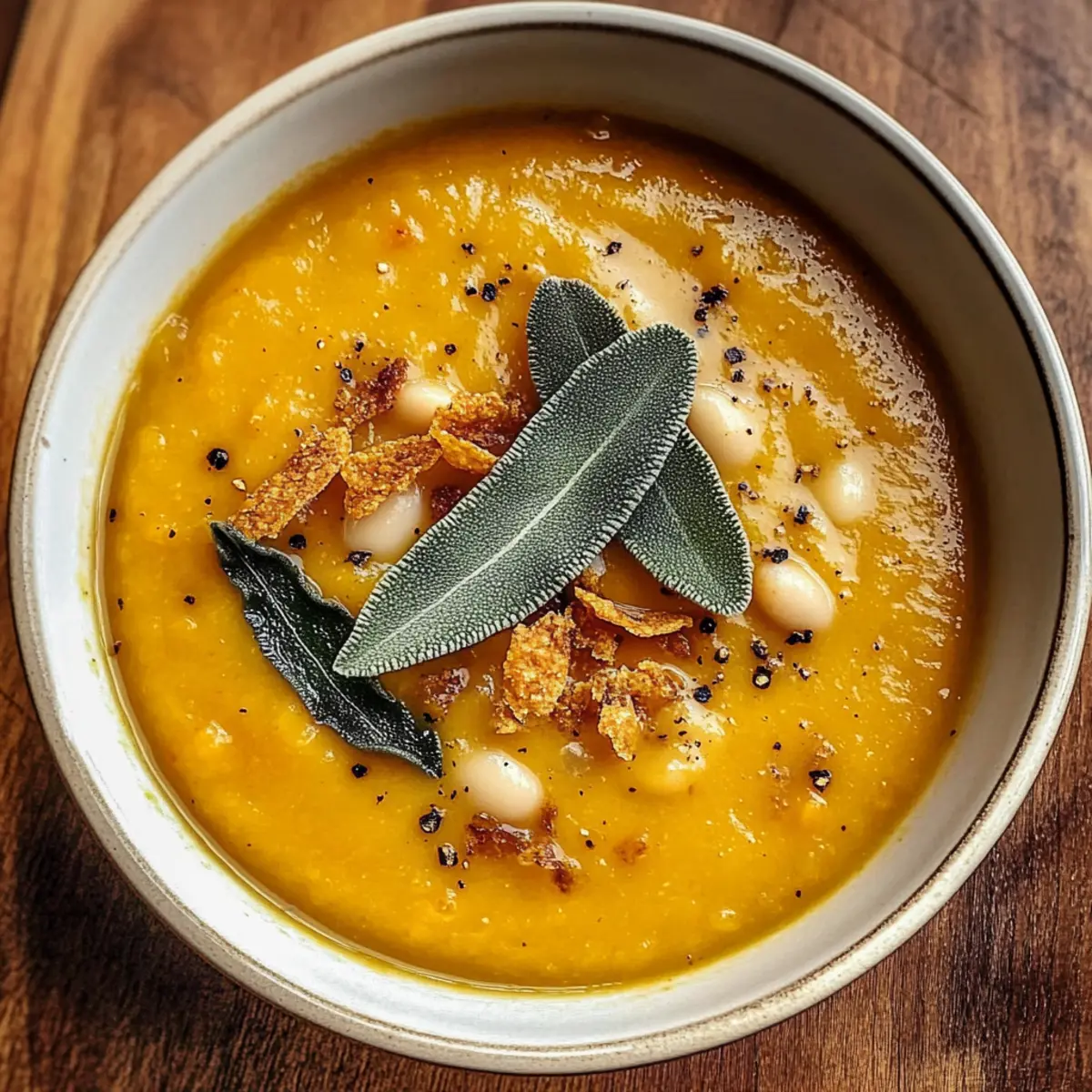 Butternut KA¼rbis WeiAe Bohnen Suppe mit knusprigem Salbei cqhbke